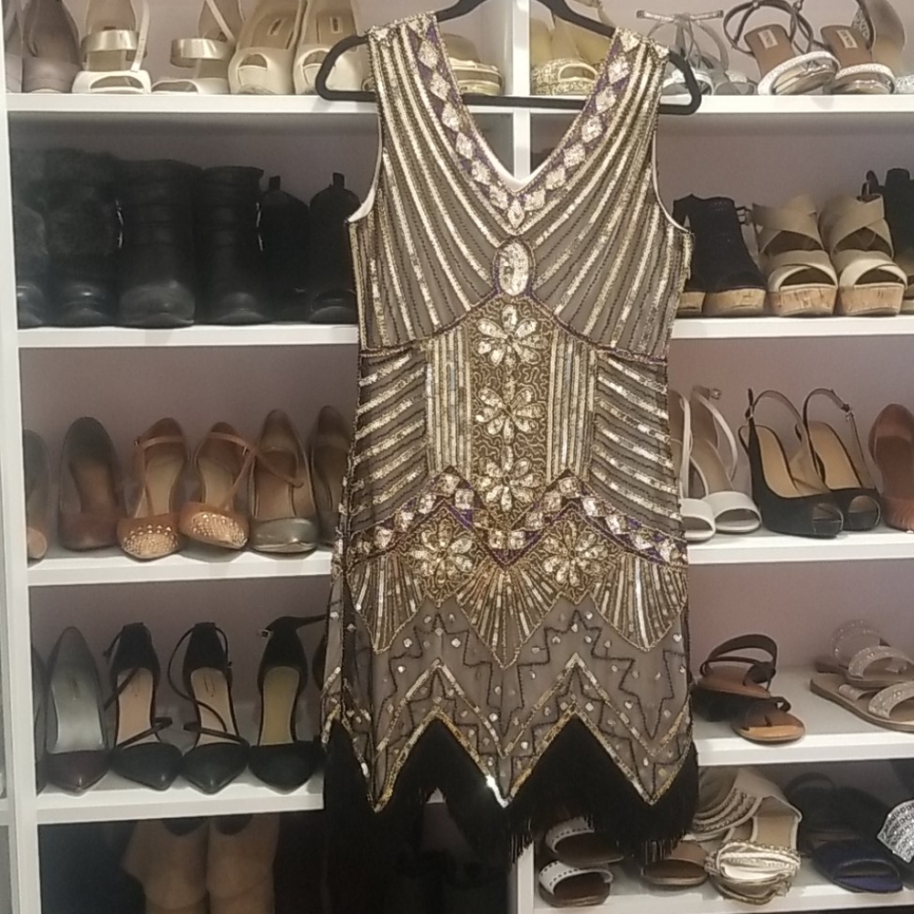 Gatsby roaring 20's gold and black dress medium